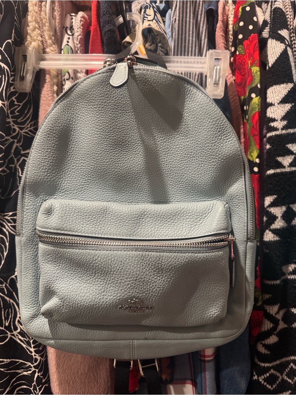 Coach pebbled leather mini backpack. Silver hardware